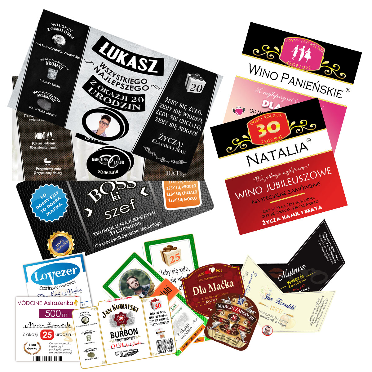 Etykiety personalizowane na wszystkiwe okazje - ze zdjęcie i z życzeniami